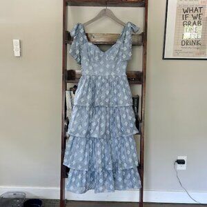 Lulu's Blue Floral Tiered Midi Dress Size Small